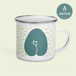 Taza Personalizable Esmaltada Verde Azulado Lima - Monster Letter - Taza de Camping Perfecta para Van Life Adventures