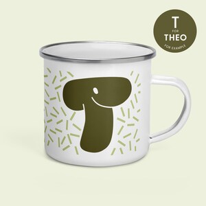Taza personalizada esmaltada Khaki Lime - Monster Letter - Taza resistente perfecta para viajes de aventura por carretera