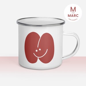 Taza personalizada esmaltada rojo marrón - carta monstruo - taza robusta perfecta para camping aventura viaje por carretera