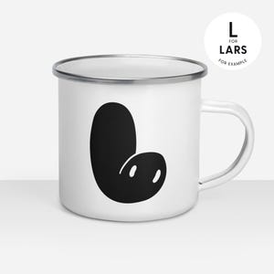 Taza de esmalte negro personalizada - Monster Letter - Taza robusta perfecta para viajes de aventura en acampada por carretera