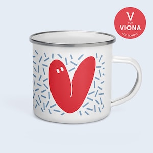 Taza Personalizada Esmaltada Rojo Azul - Letra Monstruo - Taza Robusta Perfecta para Aventuras de Camping Van Life
