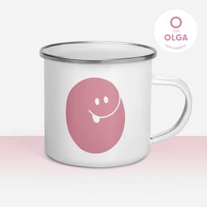 Taza Esmaltada Monster Old Pink - Personalizada con Letra - Taza robusta perfecta para aventuras de camping senderismo