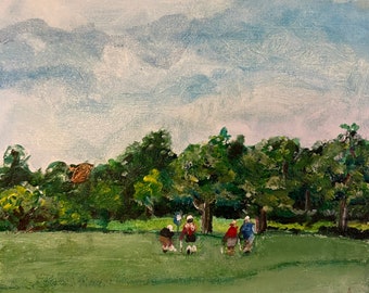 origineel schilderij aquarelvernis PRINT "golfen op Boynton Beach fl" BRIEFFORMAAT 250G P