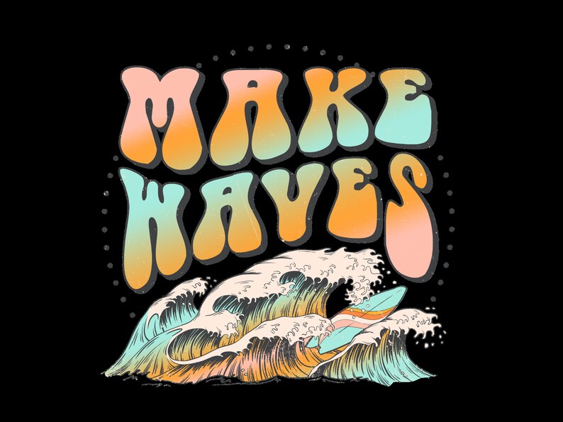 Make Waves Retro PNG Ocean Holiday Vacation Transparent - Etsy
