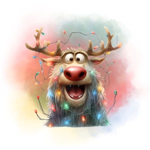Rudolf het rendier met de rode neus in kerstverlichting, vrolijk kerstfeest Rudolf Rendier PNG transparante sublimatie digitale bestanden
