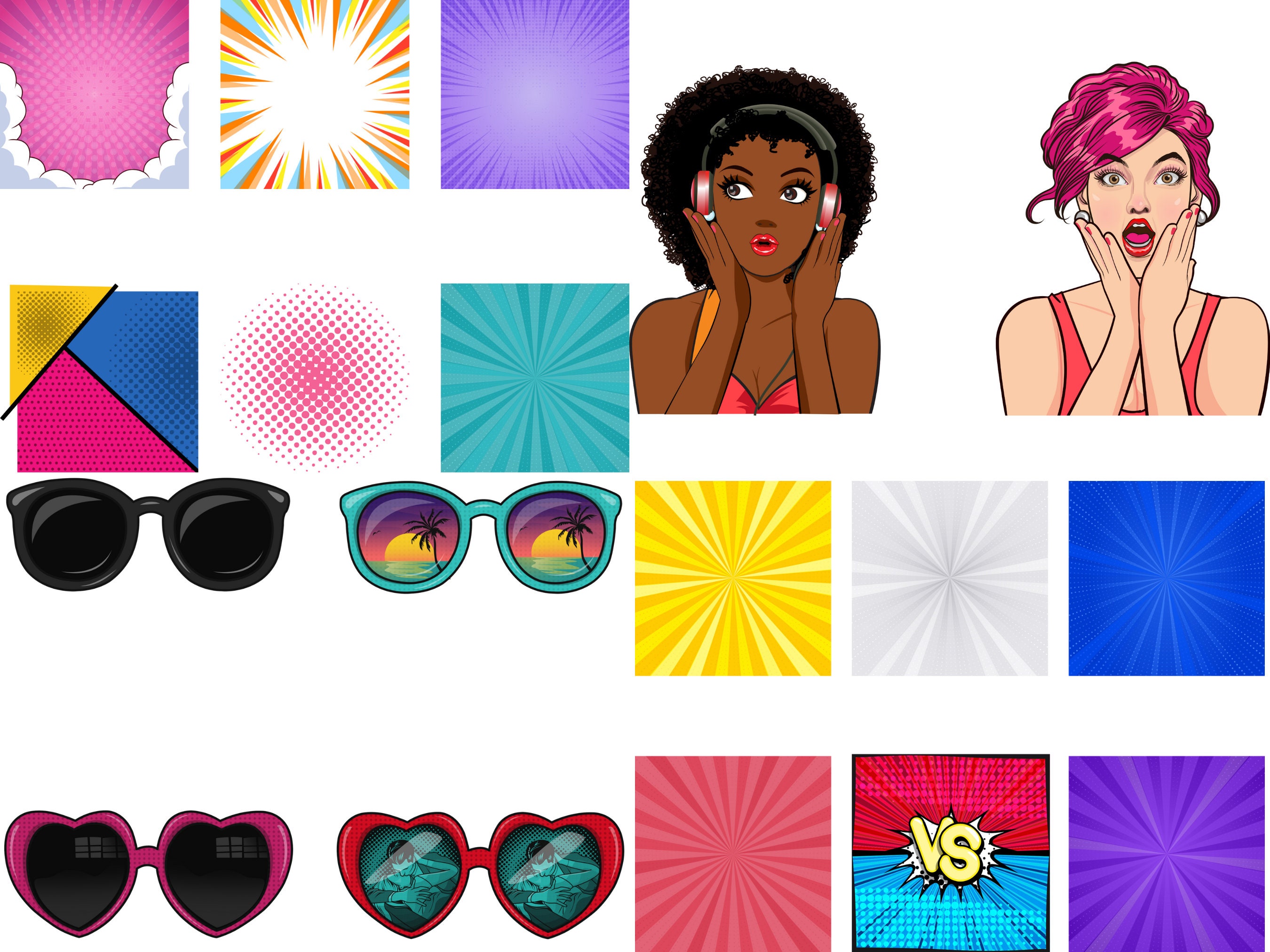 65 X Retro Comic Pop Art Girl Bundle Clipart PNG Digital - Etsy