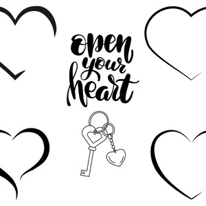 6 X Open Heart, Open Your Heart, Heart Key et keyring PNG Transparent Sublimation Digital Files