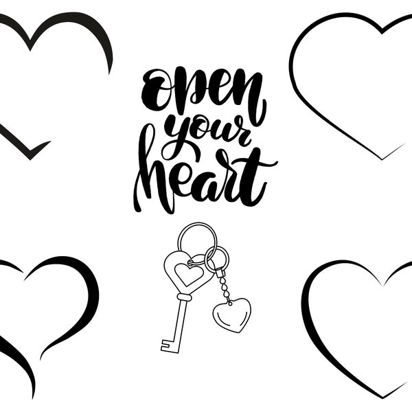 6 X Open Heart, Open Your Heart, Heart Key and keyring PNG Transparent Sublimation Digital Files