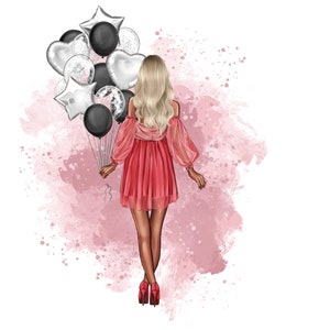 Blond haar zwart zilver ballonnen Clipart PNG, digitale bestanden