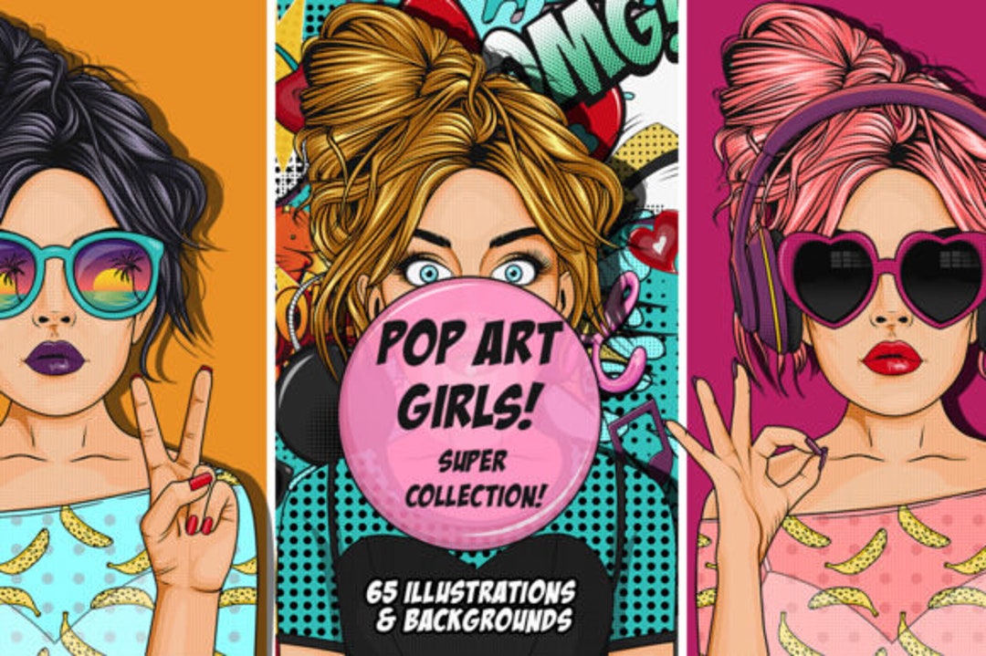 65 X Retro Comic Pop Art Girl Bundle Clipart PNG, Digital Files - Etsy