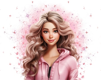 Pink Babe Doll Girly PNG Clipart Digital Download Sublimation