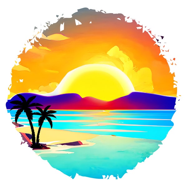 Sunset Beach Ocean Vacation Mode PNG Transparent Sublimation Digital Files