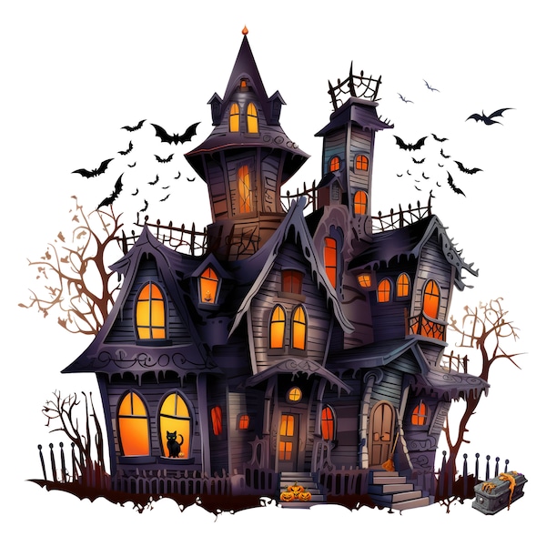 Haunted House, Halloween Clipart, High Quality PNGs, Digital Download - Card Making Paper Craft, Halloween PNG