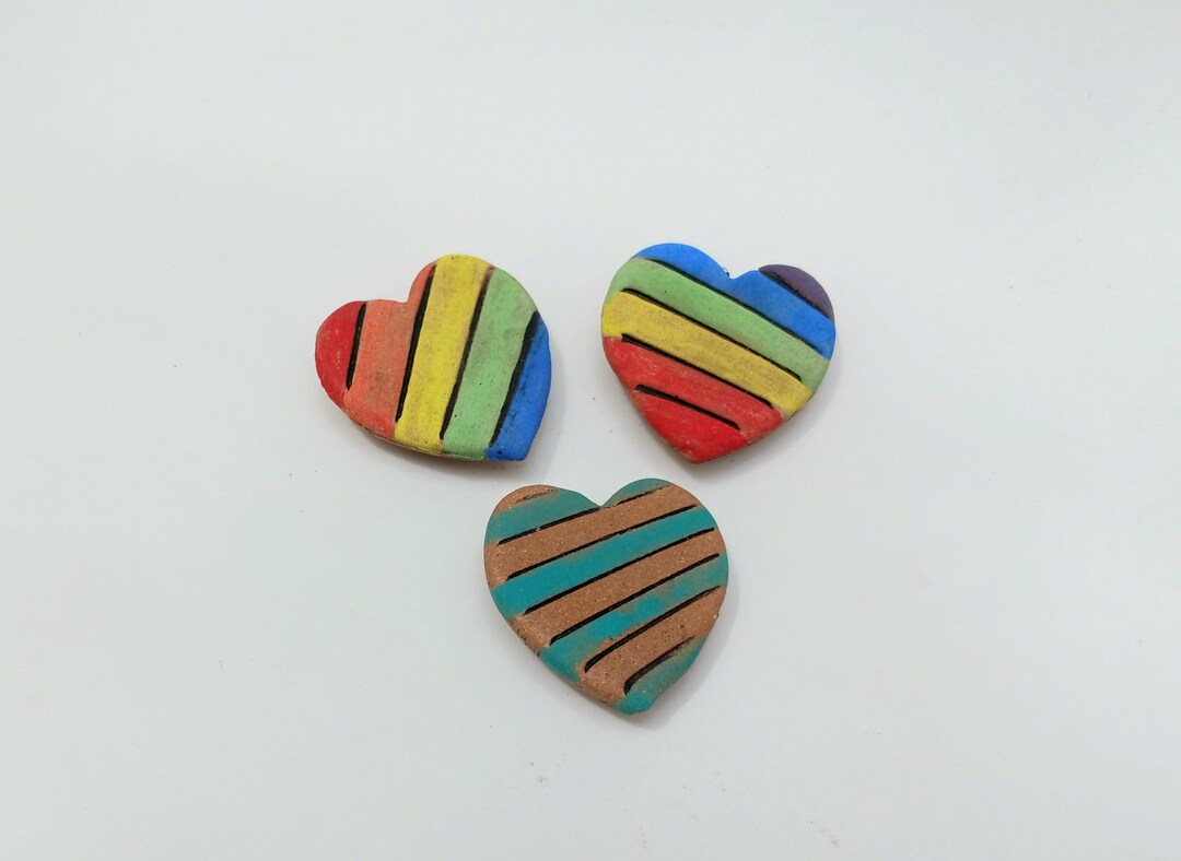 Rainbow Hearts Ceramic Magnet Set - Etsy