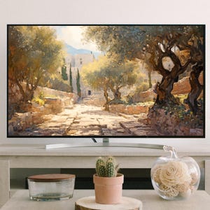 Gethsemane Garten Jerusalem Digitales Ölgemälde, Panorama-Wanddekor Olivenbaum Heiliges Land Kunstplakat, Biblische Landschaft Christliche Kunstwerk