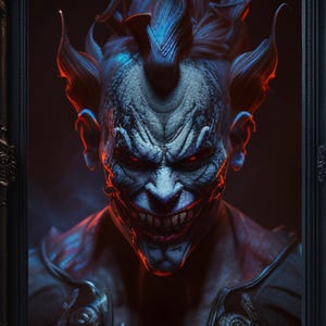 Evil Cyber Clown Poster - Creepy Horror Wall Art Print, Twisted Gothic Villain Decor, Scary Unframed Artwork Gift for Horror Fans