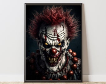 Evil Clown Horror Poster - Creepy Wall Art, 24x36 - Scary Decor, Prints & Printable Art