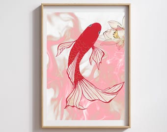 Lucky Koi Digital Painting | Feng Shui Goldfish Wall Decor (Instant Download)