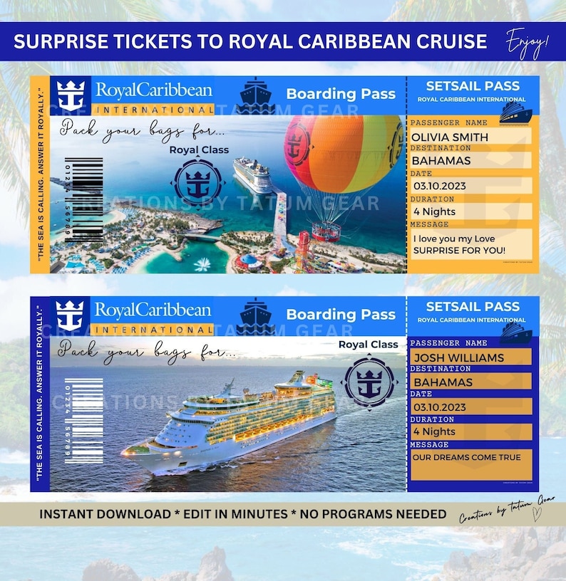 Royal Caribbean Cruise Printable Tickets Boarding Pass Etsy