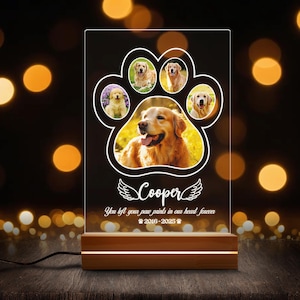 Personalized Pet Memorial LED Night Light, Custom Light Up Pet Paw Memorial Plaque, Pet Memorial Night Light, Personalized Gift for Pet Loss
