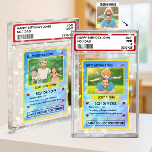 Carte Pokedad personnalisée fête des pères, bloc acrylique personnalisé anime pour papa, carte personnalisée meilleur papa de tous les temps, décoration holographique arc-en-ciel