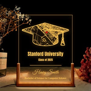Veilleuse de carte de campus universitaire personnalisée, lampe LED de carte de campus universitaire personnalisée, plaque acrylique de carte de carte universitaire, cadeau de remise des diplômes, promotion 2025