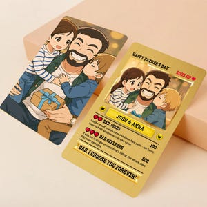 Tarjeta personalizada para el Día del Padre con Poke, regalo Pokedad personalizado editable para papá, regalo inspirado en Poke, tarjeta coleccionable única para papá.