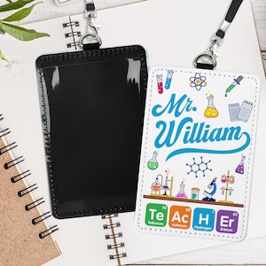 Porte-badge d'enseignant STEM personnalisé, Accessoires de tour de cou personnalisés, Fournitures scolaires pour enseignant, Porte-carte d'identité vertical, Thème des fournitures scolaires