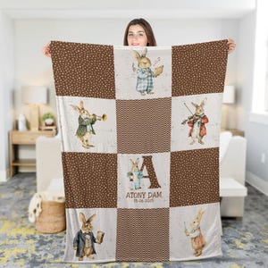 Personalized Bunny Baby Blanket, Custom Baby Name Blanket, Rabbit Nursery Bedding,Baby Shower Gift,Vintage Bunny Baby Gift for Girls or Boys