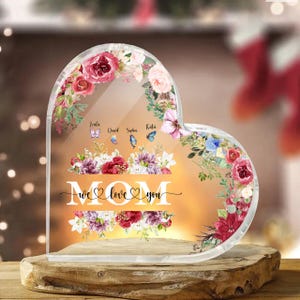 Placa de acrílico personalizada com coração de mãe, presente de dia das mães de filha ou filho, presente de aniversário para mãe, presente de carta para mãe, coração de acrílico com flores