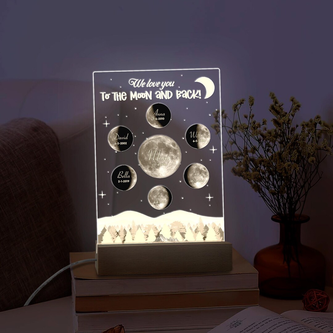 Custom Birth Moon Night Light Personalised Moon Phases LED Light For Birthday Anniversary Gifts