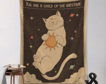 Sun and Moon Cat Tapestry, Sun and Moon Cat Wall Hanging, Sun Cat Tapestry, Moon Cat Tapestry, Wall Decor, Cat Tapestry, Cat Decor