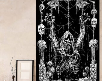Gothic Skull Tapestry, Goth Tapestry, Wall Hanging, Skull Tapestry, Goth Aesthetic, Skeleton Tapestry, Wall Tapestry