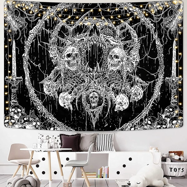 Gothic Skull Tapestry, Goth Tapestry, Wall Hanging, Skull Tapestry, Goth Aesthetic, Skeleton Tapestry, Wall Tapestry