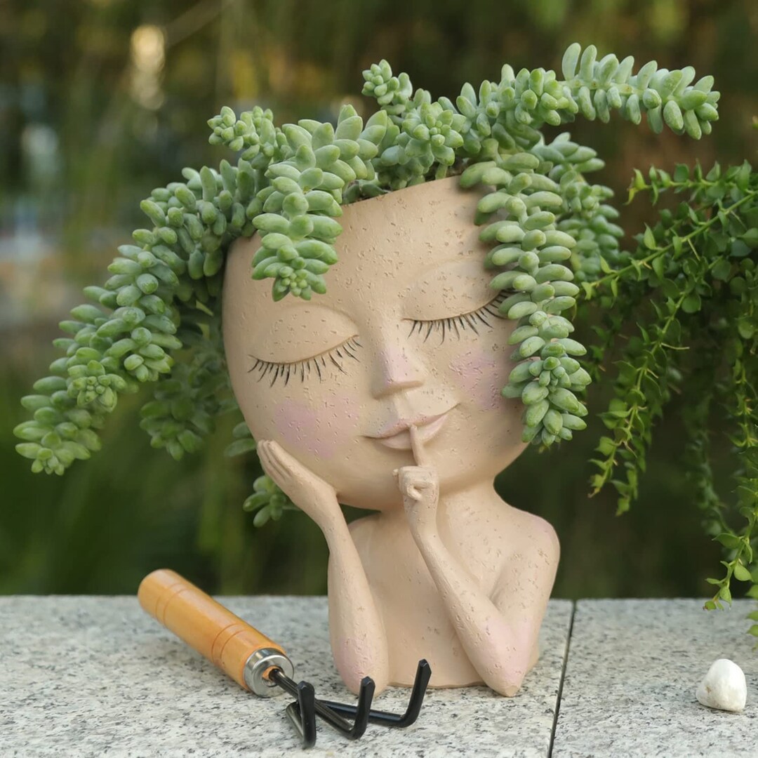 Girl Head Flower Planter Girl Hair Planter Girl Face Plant Etsy