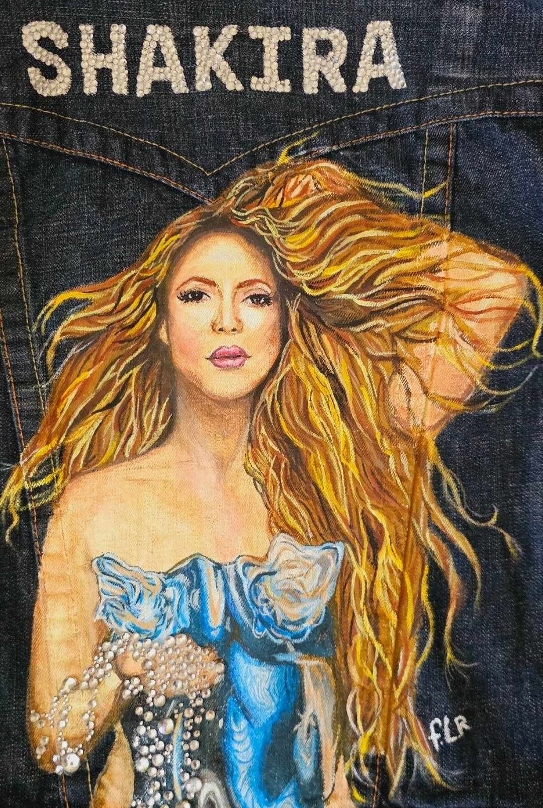 Hand-painted Shakira Denim Jacket: Unique Wearable Art