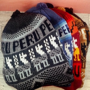 Unisex Peruvian Chullo reversible Alpaca Hat with Earflaps 100% baby alpaca , Soft Fleece Beanie hat , 2 colors, 2 designs & 2 hats in 1 hat