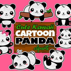 Cute Kawaii Cartoon Panda Clip Art - 13 imágenes PNG de 300 ppp con fondo transparente - Panda, Fluffy, Fur Panda, Stickers y Panda Illustration