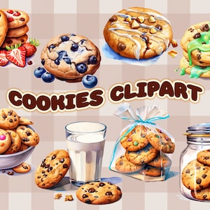 Cookies Clipart- 25 4096x4096 PNG Images- Watercolor, Cookies, Clipart, Sweets,Chocolate Cookies, Baked Cookies, Pastry, Biscuits