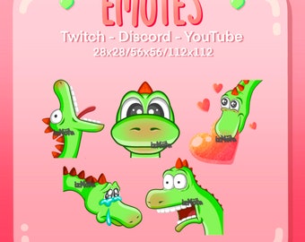 DINO EMOTES (5) | Twitch, Discord, YouTube | Cute dinosaur emote starter pack for streaming or discord messaging!