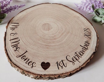 Personalised natural log slice - small, perfect rustic wedding centrepiece, signage or gift and keepsake, ideal for boho, rustic and barn