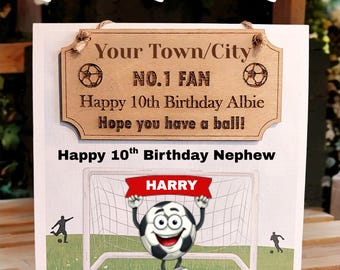 Personalised Football Birthday Card with Engraved Keepsake, Various Team Scarf Colours, Husband, Son, Grandson, Nephew, Godson, Dad, Grandad