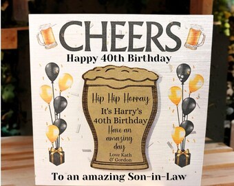 Luxury Son-in-Law Birthday Card with Engraved Magnet Keepsake, Personalised Son-in-Law Card, Handmade Greetings card, Beers / Cheers Design