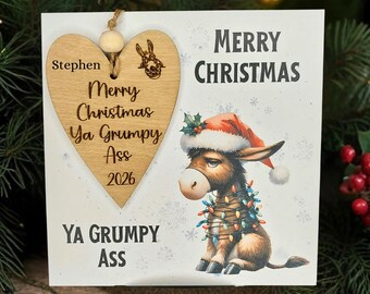 Luxury Donkey Christmas Card with removeable Tree Ornament, Funny, Personalised for Friend, Dad, Brother, Work Colleague etc