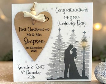 Luxury Christmas Wedding Day Card with Removeable Engraved Keepsake, Personalised Wedding Day Card, Handmade Card, Couples Keepsake