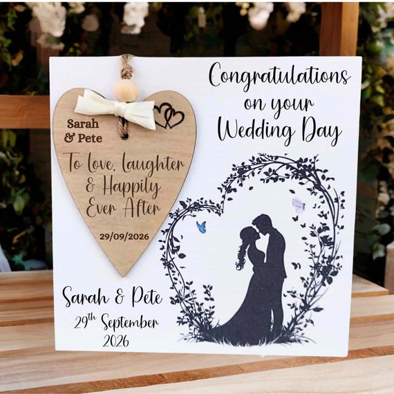 Luxury Wedding Day Card with Removeable Engraved Keepsake , Personalised Wedding Day Card, Handmade Card, Custom Greetings, Couples Keepsake