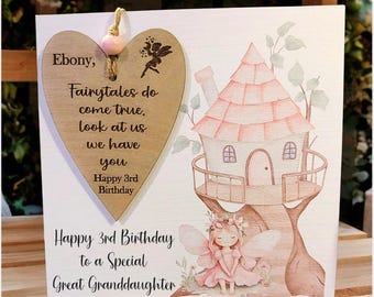 Luxury Great Granddaughter Birthday Card with Keepsake and Gift Box, Personalised Grandaughter Card, 1st, 2nd, 3rd, 4th, 5th, 6th, fairy