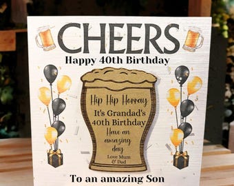Luxury Son Birthday Card with Engraved Magnet Keepsake, Personalised Son Card, Handmade Greetings, Beer / Cheers Design