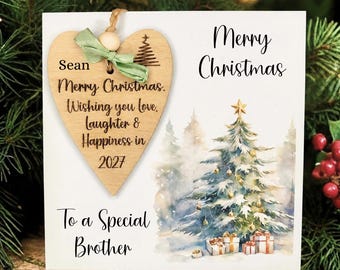 Luxury Christmas Card with Engraved Tree Ornament, Personalised for Son, Grandson, Nephew, Godson, Dad, Removeable Christmas Keepsake