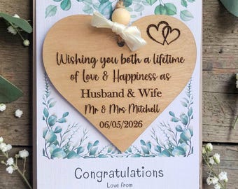 Personalised Wedding Day Keepsake, Engraved Wedding Gift, Mr & Mrs Heart Ornament, Marriage Keepsake